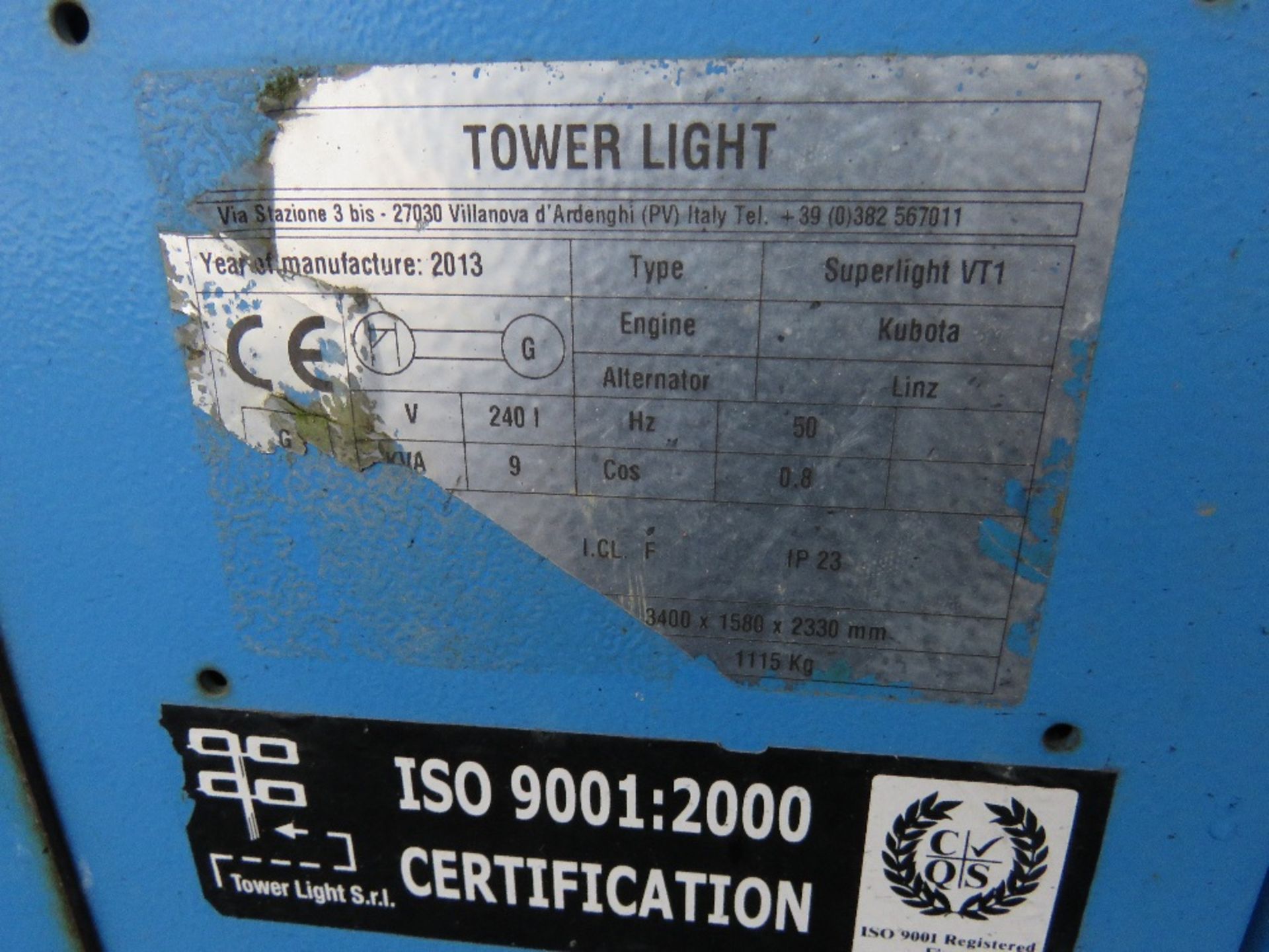 VT1 Eco tower light, yr2013 build PN: LT065 Kubota/Linz equipment WHEN TESTED WAS SEEN TO RUN, - Image 2 of 5