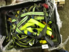 Bin of safety harnesses and lanyards, untested