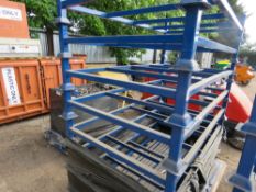 8 X PALLET TOWER STACKING METAL STILLAGES C/W CORNER POSTS AS SHOWN. 103CM WIDE X 180CM LENGTH APPRO