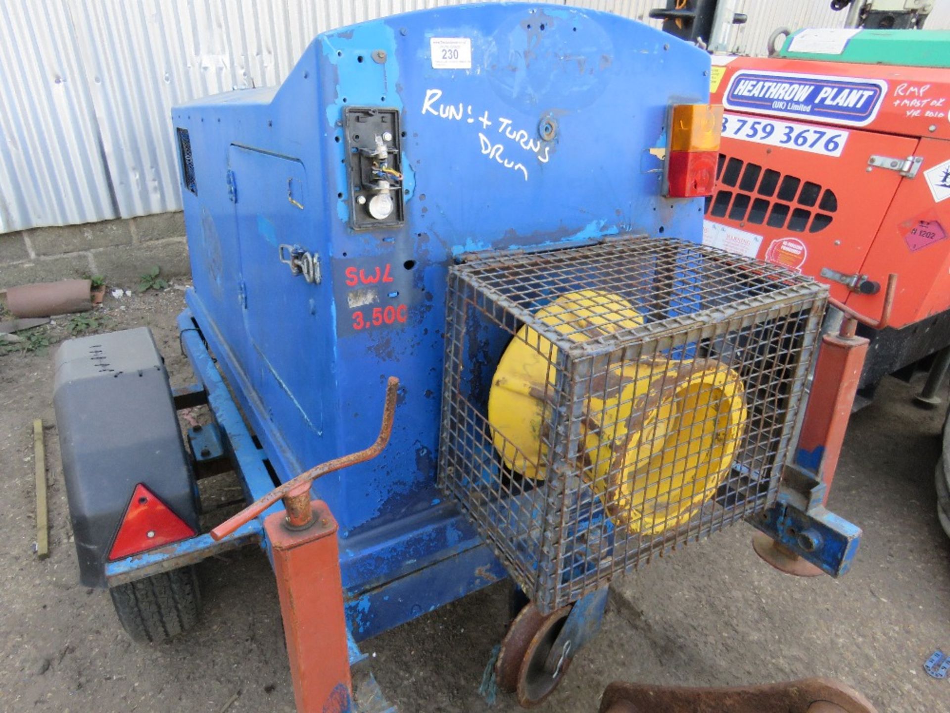 SINGLE AXLED CABLE WINCH UNIT, 1985 REC HRS. PN:T5467 WHEN TESTED WAS SEEN TO START, RUN, DRUM TUR