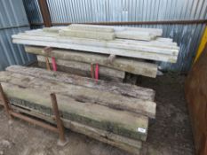 2 X STILLAGES CONTAINING APPROXIMATELY 18 X SLEEPERS PLUS BLOCK AND BEAM BEAMS ETC.