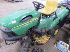 JOHN DEERE SB102 HYDROSTATIC DRIVEN PETROL RIDE ON MOWER C/W COLLECTOR. YEAR 2006 BUILD, SHOWING 278