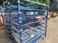 8 X PALLET TOWER STACKING METAL STILLAGES C/W CORNER POSTS AS SHOWN. 103CM WIDE X 180CM LENGTH APPRO