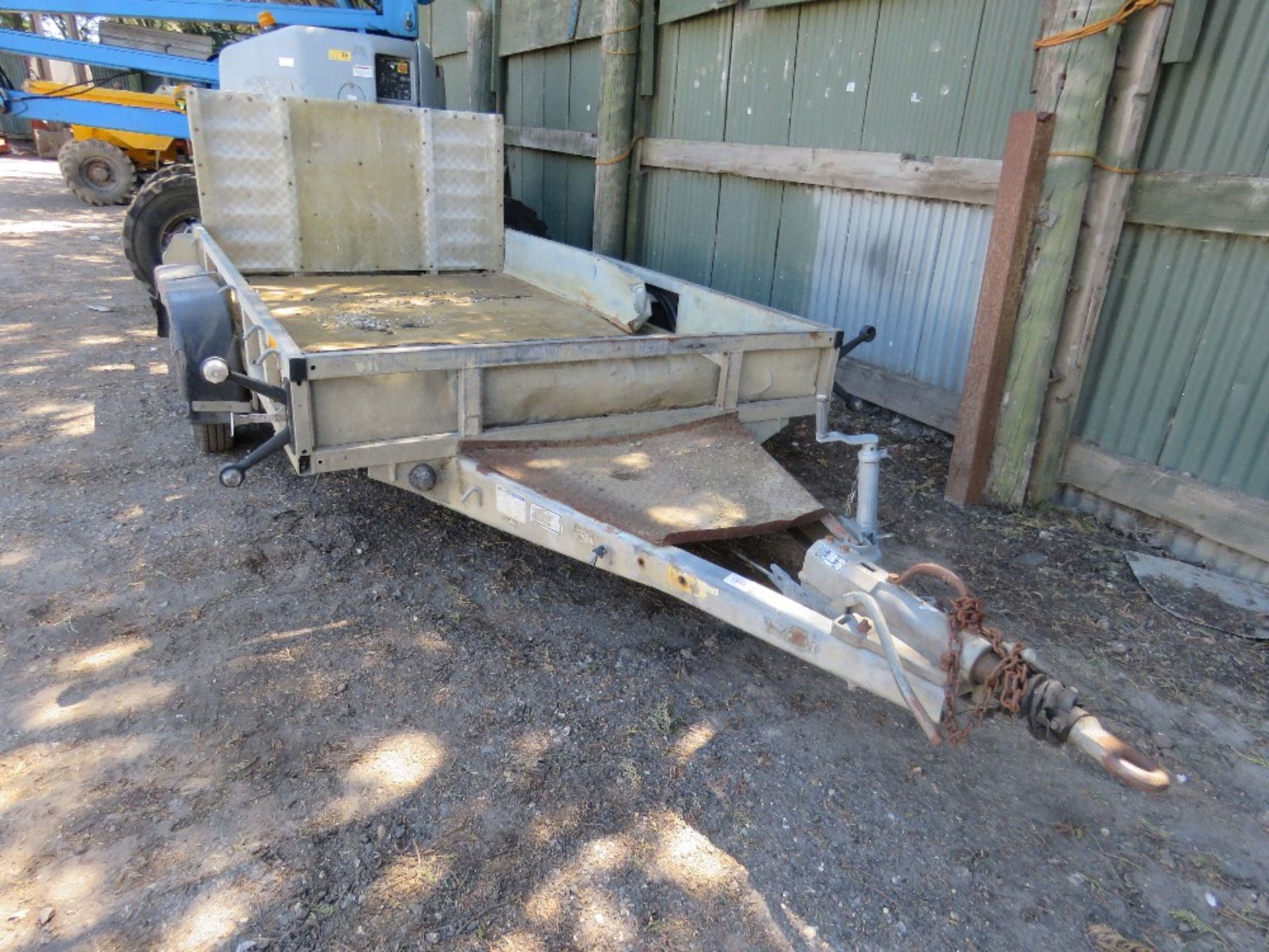 IFOR WILLIAMS TWIN AXLED PLANT TRAILER, 10FT X 6FT APPROX DB CODE:Y12623, RING TOW HITCH FITTED .