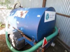 TOWED WATER BOWSER WITH PETROL ENGINED PUMP ON BALL HITCH COUPLING.