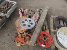 PALLET OF CRANE PULLEYS/SHEAFS, SNATCH BLOCKS ETC