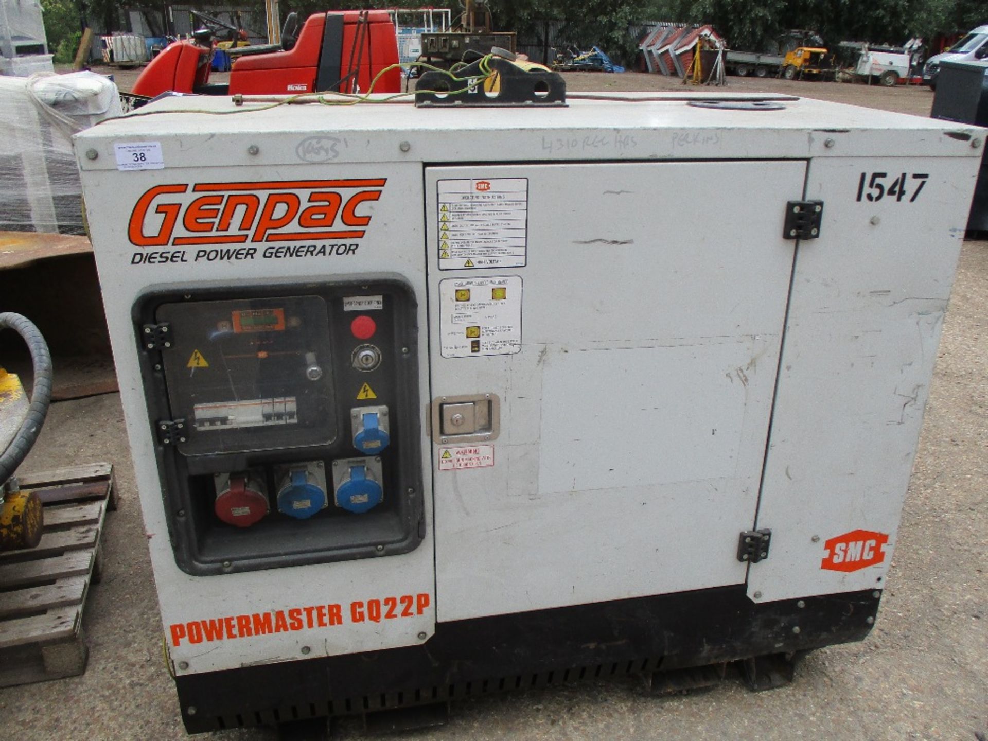 SMC POWERMASTER GQ22P 22KVA SILENCED GENERATOR, 4310 REC HRS, PERKINS ENGINE. WHEN TESTED WAS SEEN T