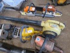 PETROL ENGINE, HAND HELD BLOWER & 2 X CHAINSAW DRIVE HEADS