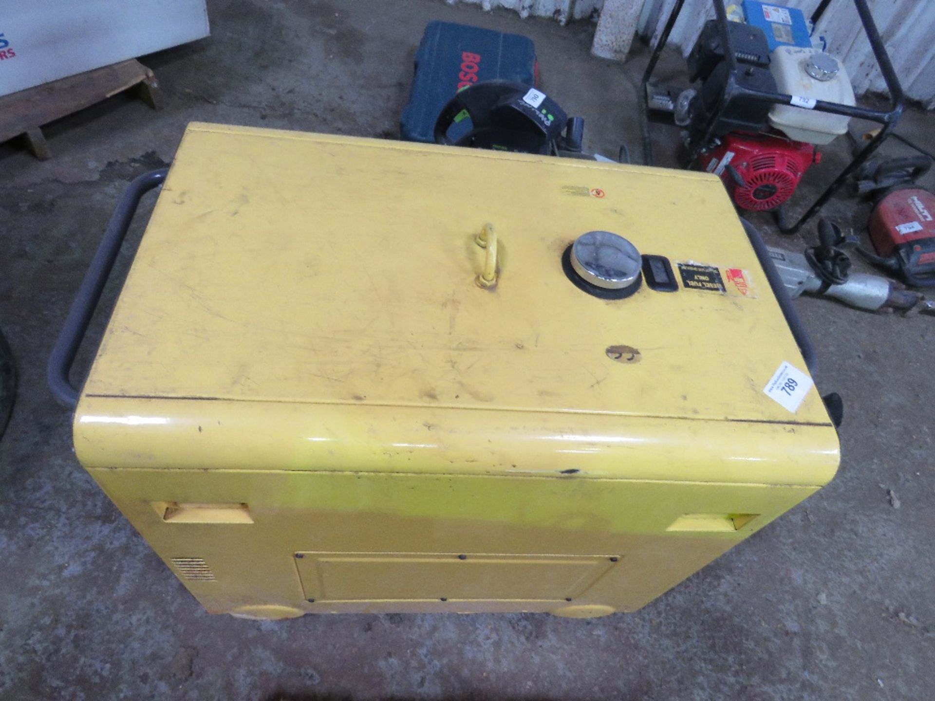 YELLOW WHEELED DIESEL GENERATOR, 5.5KVA RATED APPROX WITH KEYS