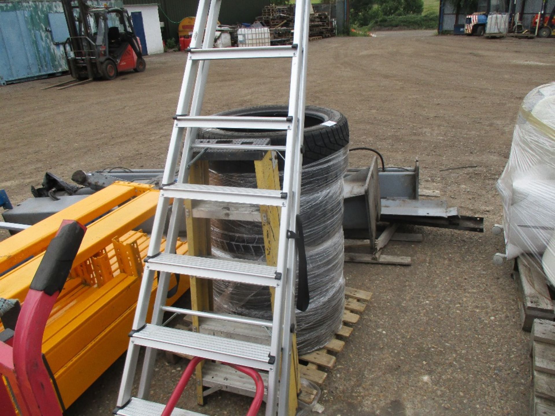 8 RUNG ALUMINIUM LADDER PLUS ANOTHER SHORT ONE....EX COMPANY LIQUIDATION