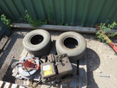 2 X TYRES, EXTENSION REEL AND PETROL ENGINE