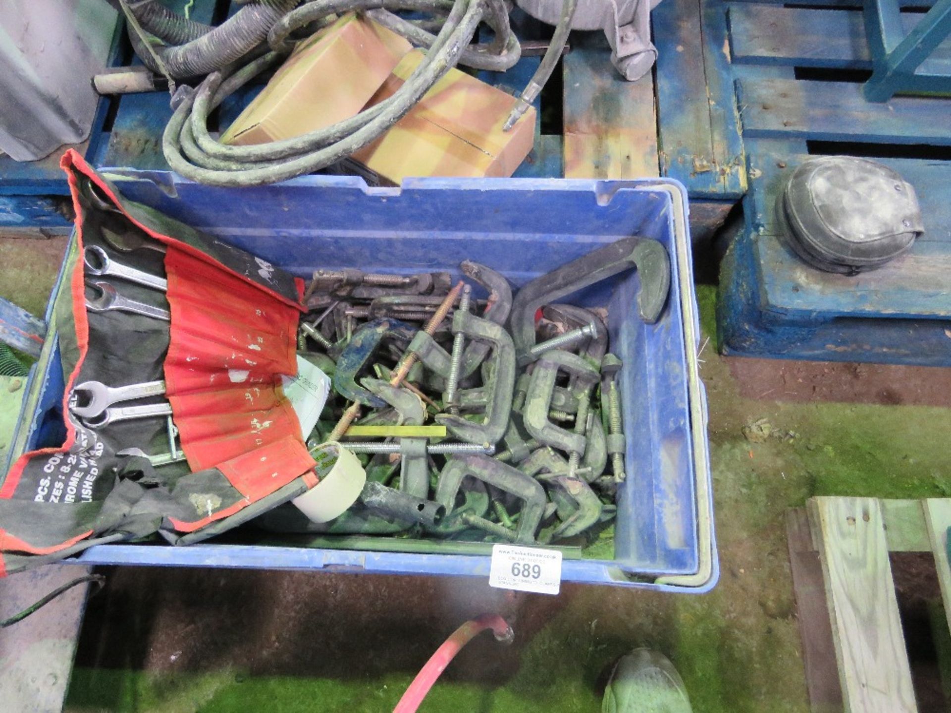 BOX CONTAINING "G" CLAMPS PLUS SPANNERS