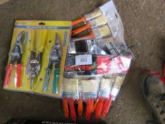 SELECTION OF PAINT BRUSHES AND TIN SNIPS.
