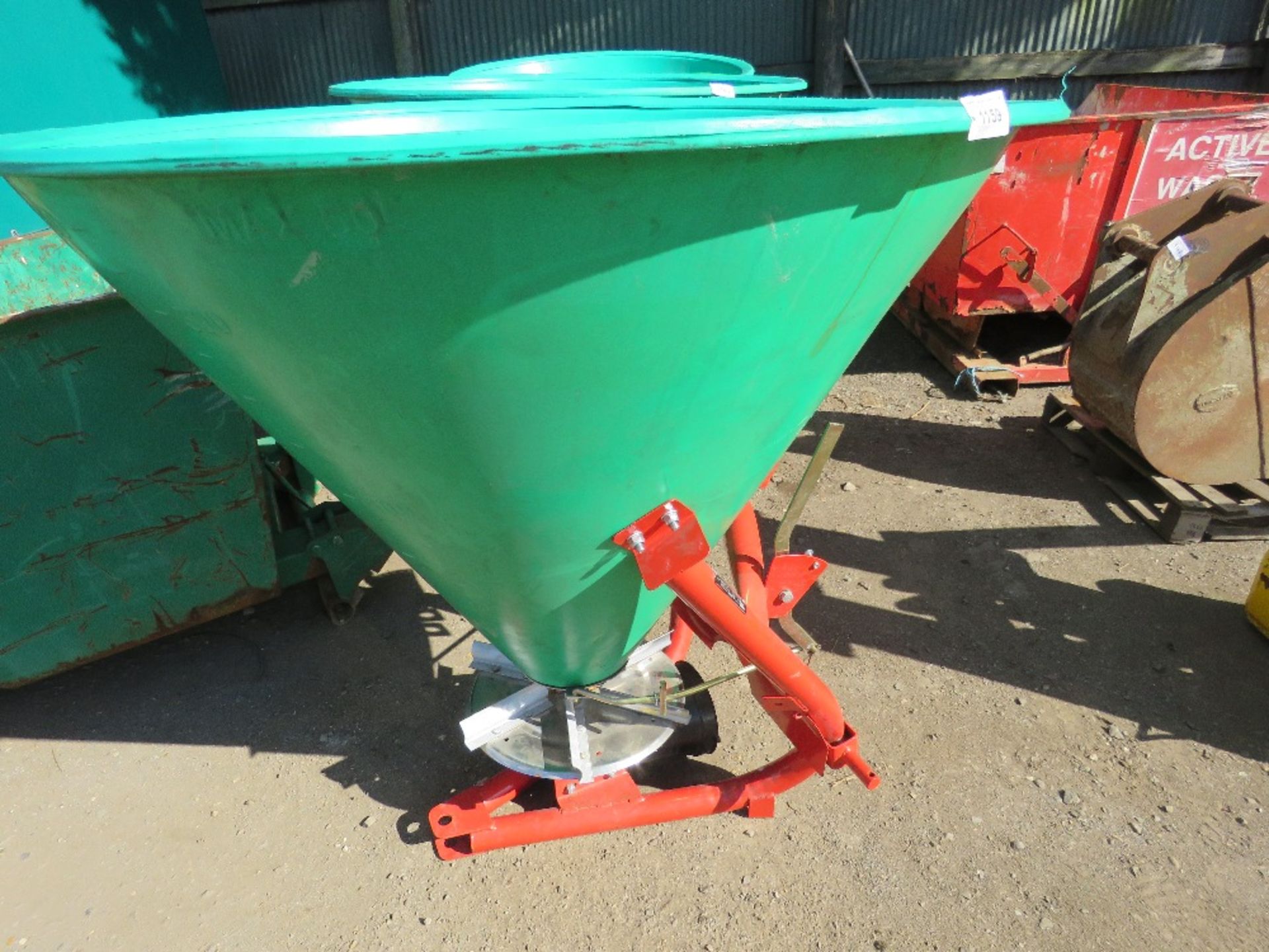 AGROMEX 500 LITRE TRACTOR MOUNTED FERTILISER SPREADER WITH PTO. 500 LITRE SIZE. UNUSED.