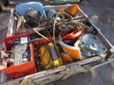 STILLAGE OF ASSORTED MACHINE PARTS AND WORKSHOP ITEMS.