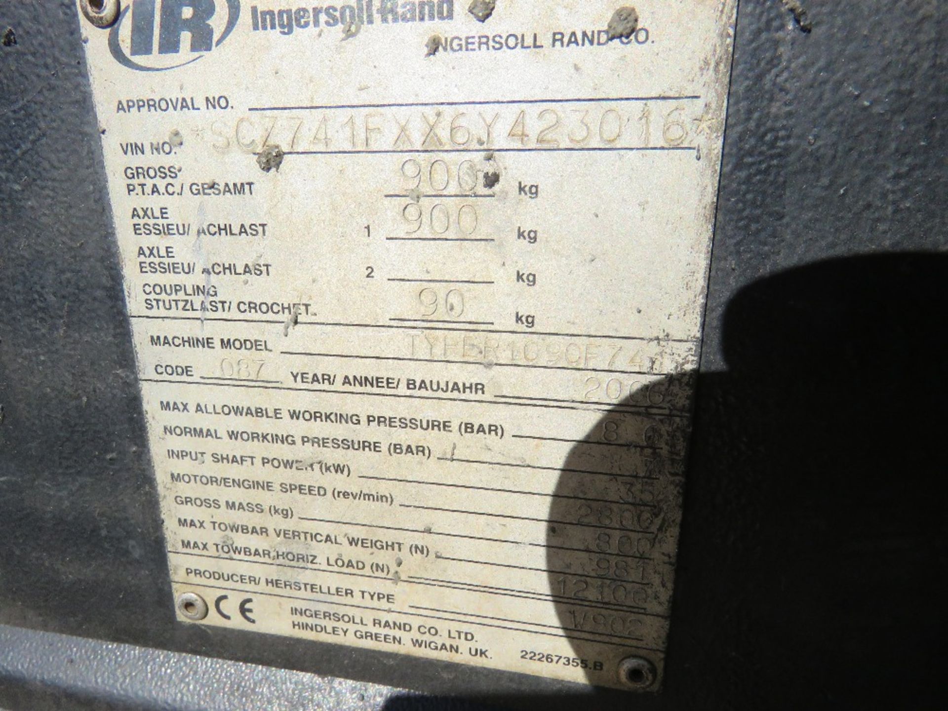 INGERSOLL RAND 741 COMPRESSOR, YEAR 2006. SN:SCZ741FXX6Y423016. WHEN TESTED WAS SEEN TO RUN AND MAKE - Image 5 of 5