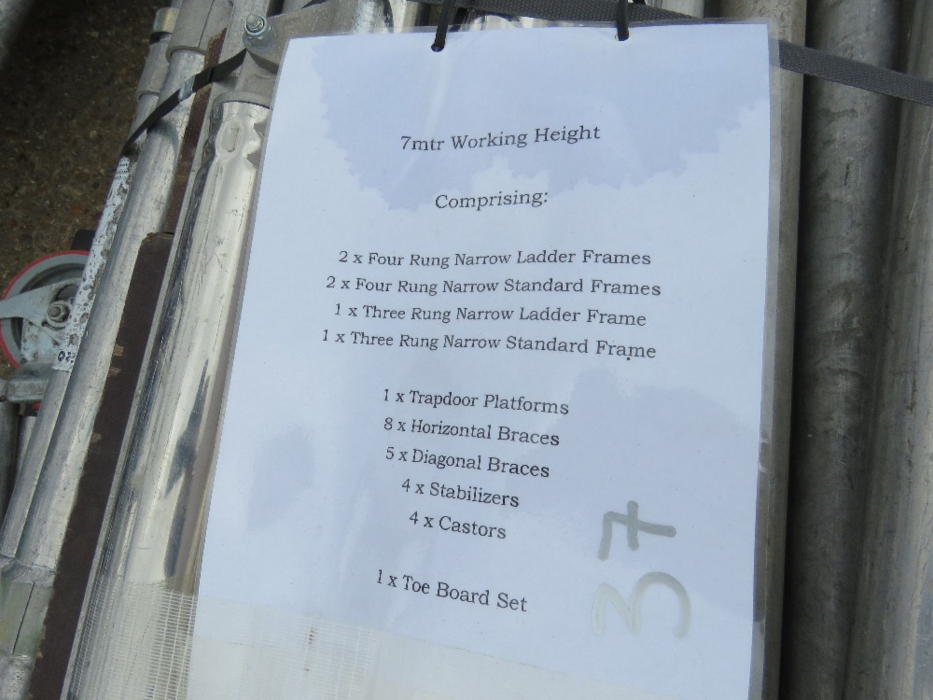 NARROW WIDTH ALUMINIUM SCAFFOLD TOWER, 7M WORKING HEIGHT. SEE IMAGES FOR LOT CONTENTS. DIRECT FROM L - Image 3 of 3