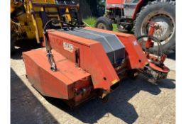 FORKLIFT MOUNTED HYDRAULIC SWEEPER. ITEM LOCATED AT TAKELEY, ESSEX.