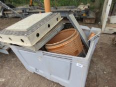 STILLAGE CONTAING MANHOLES, MANHOLE RINGS, PIPE CONNECTIONS ETC.