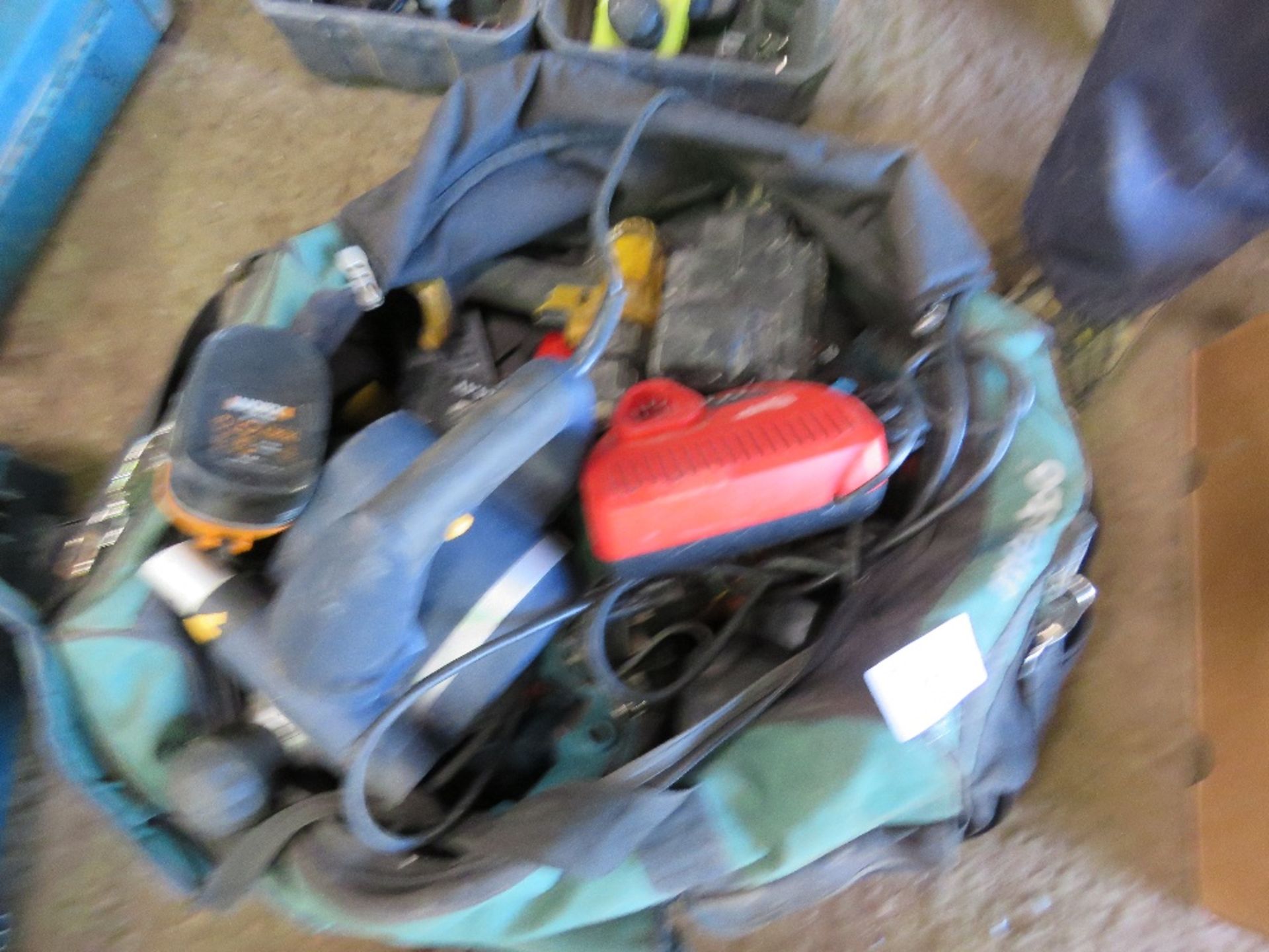 BAG OF ASSORTED POWER TOOLS.