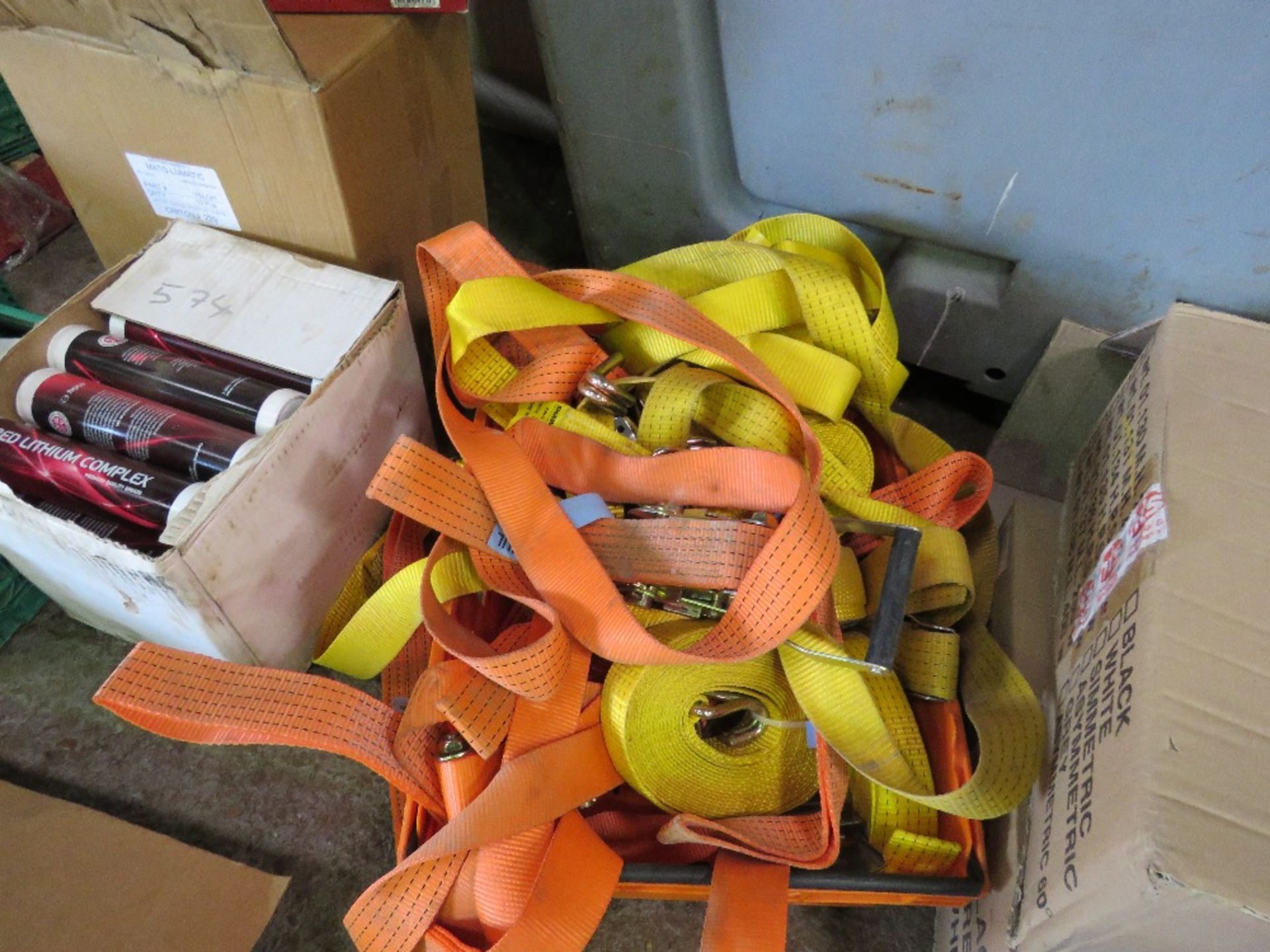 BOX OF RATCHET STRAPS.