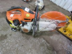 STIHL TS410 PETROL SAW WITH BLADE. WHEN TESTED WAS SEEN TO RUN AND BLADE TURNED.