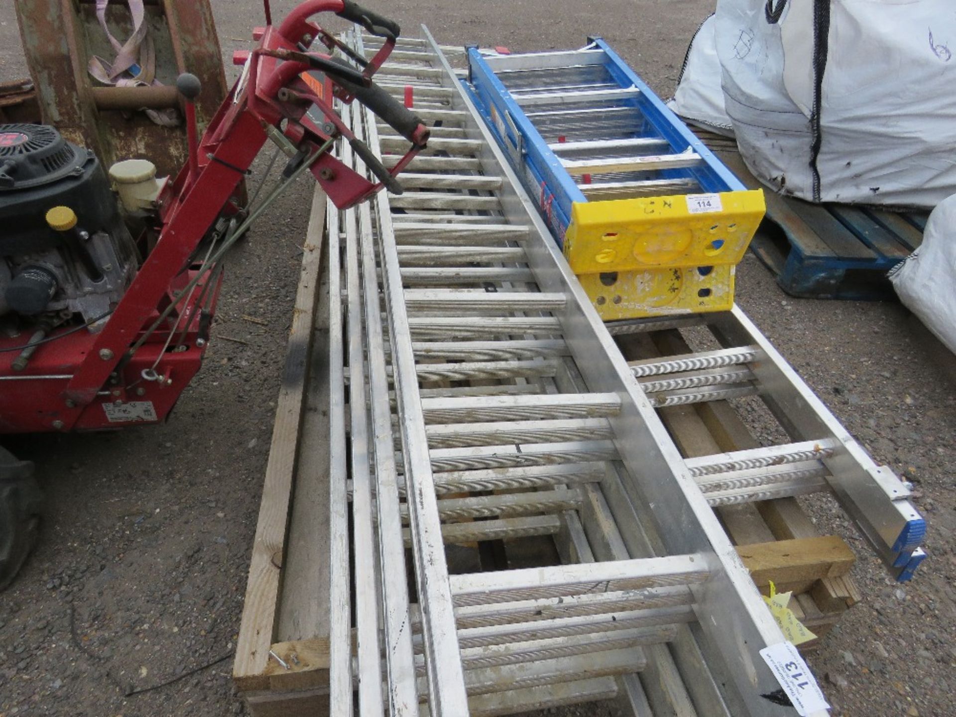 2 X 13 RUNG TRIPLE LADDERS WITH STABILISER BASES. - Image 2 of 3