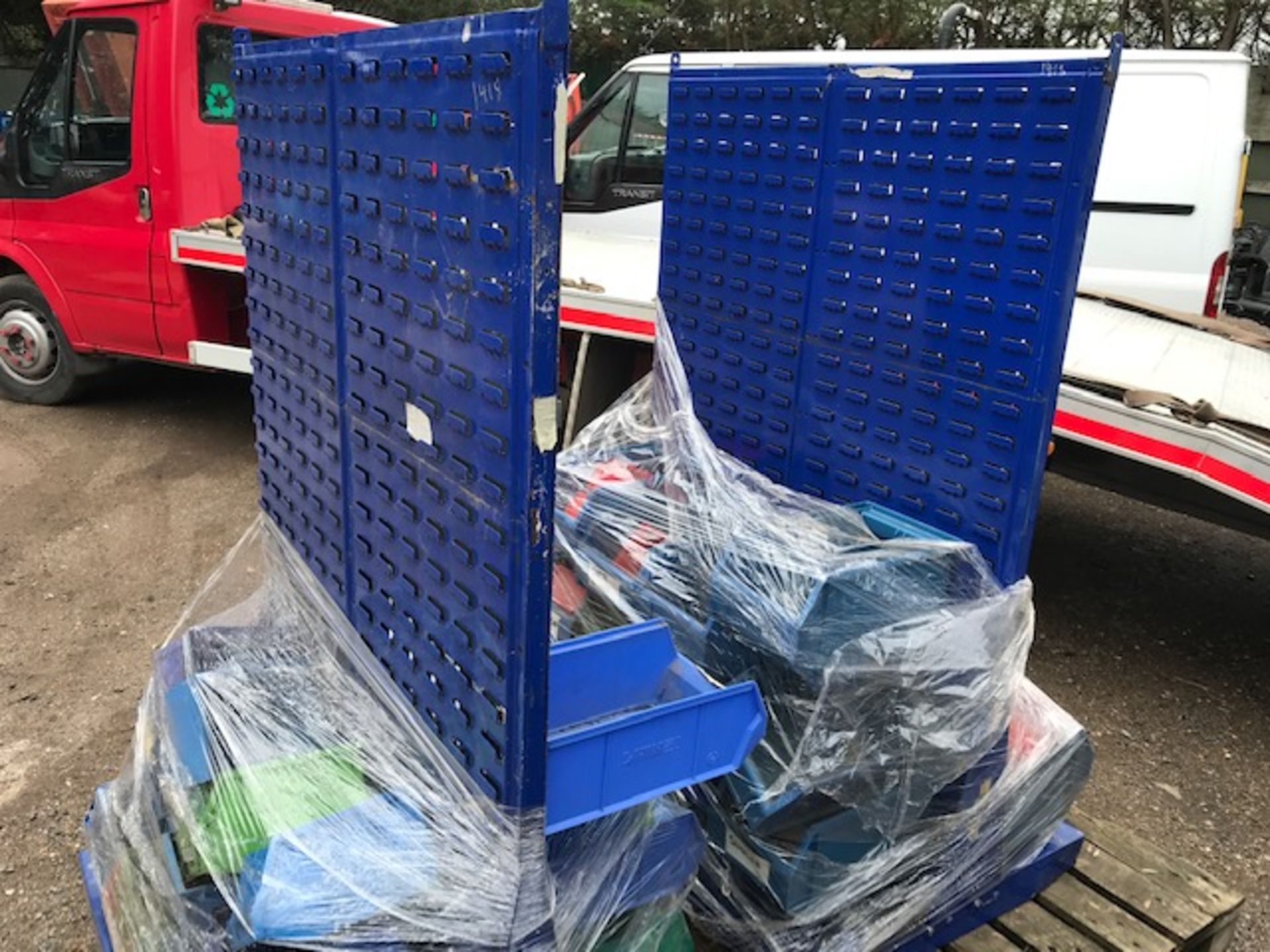 2 X STORAGE RACKING UNITS WITH BINS, EX FACTORY CLEARANCE.