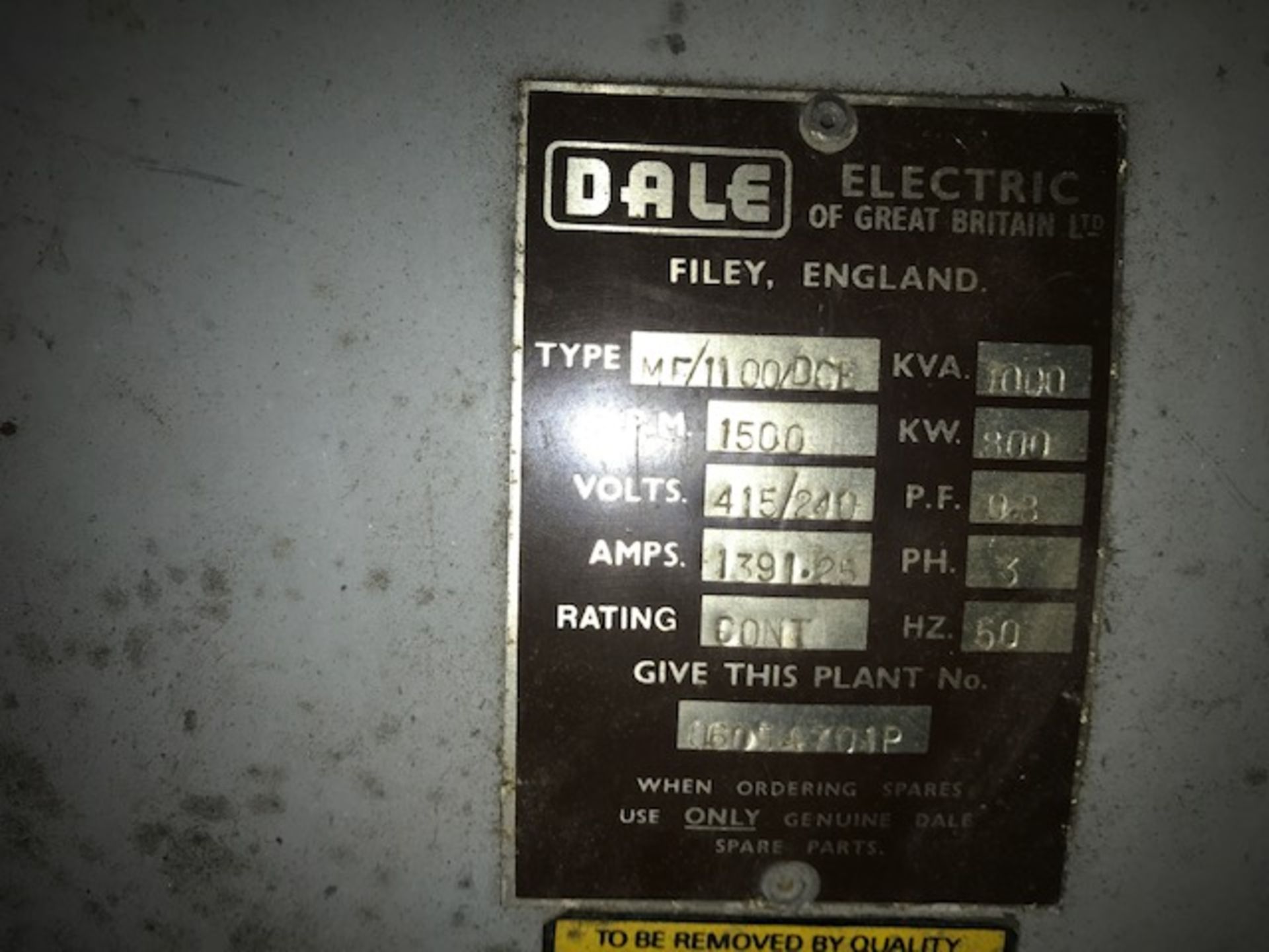 bid increment increased to £250......DALE 1000 KVA CONTAINERISED GENERATOR. PROVISIONAL SALE - Image 7 of 15