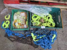 2 X GREEN TRAYS CONTAINING HOOKS PLUS CHAINS LITTLE USED.