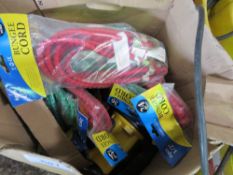 BOX OF BUNGEE CORDS AND TORCHES.