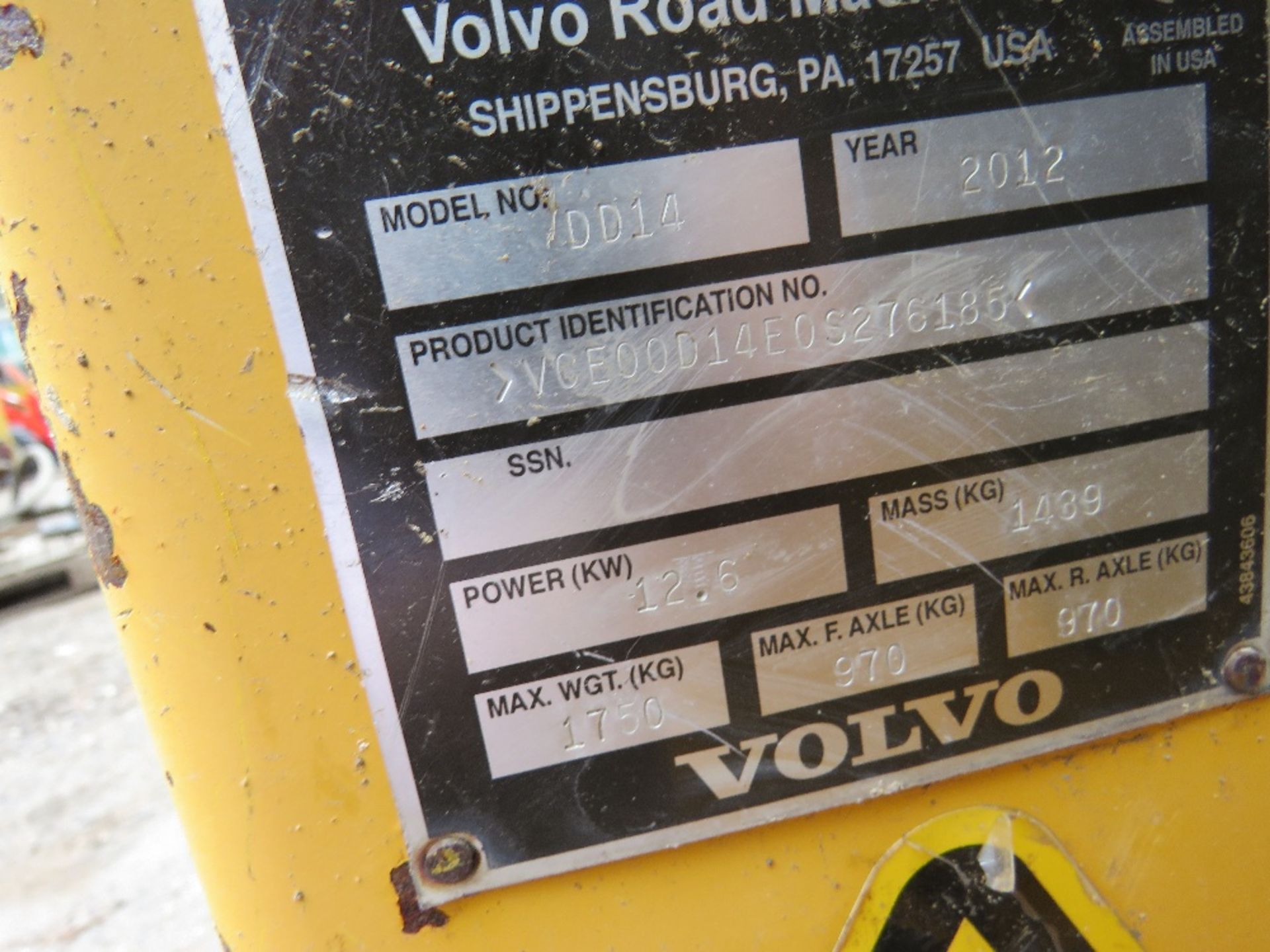 VOLVO DD14 ROLLER YEAR 2012. 468 REC HOURS. - Image 4 of 5