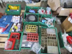 PALLET OF POP RIVETS, O RINGS, FIXINGS, SPRAY MARKERS ETC.