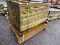 2 X BUNDLES OF PROFILED TIMBER FENCE CLADDING, 10CM WIDE X 1.14M AND 1.45M LENGTH APPROX.