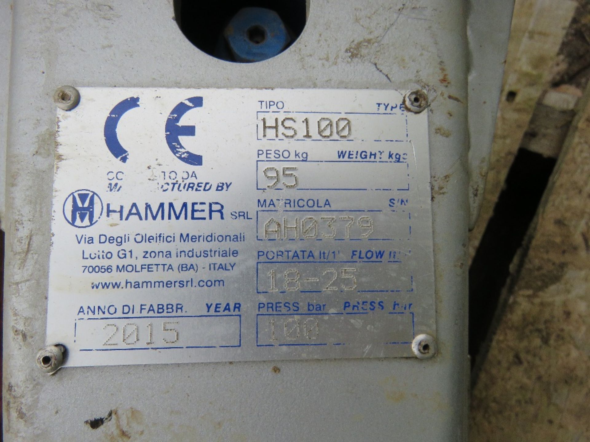 HS100 HYDRAULIC BREAKER FOR MICRO/MINI EXCAVATOR. YEAR 2015. - Image 3 of 3