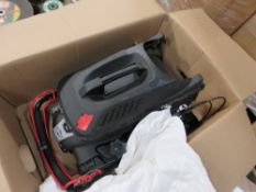 QUALCAST PETROL MOWER IN BOX. CONDITION UNKNOWN. WITH COLLECTOR.