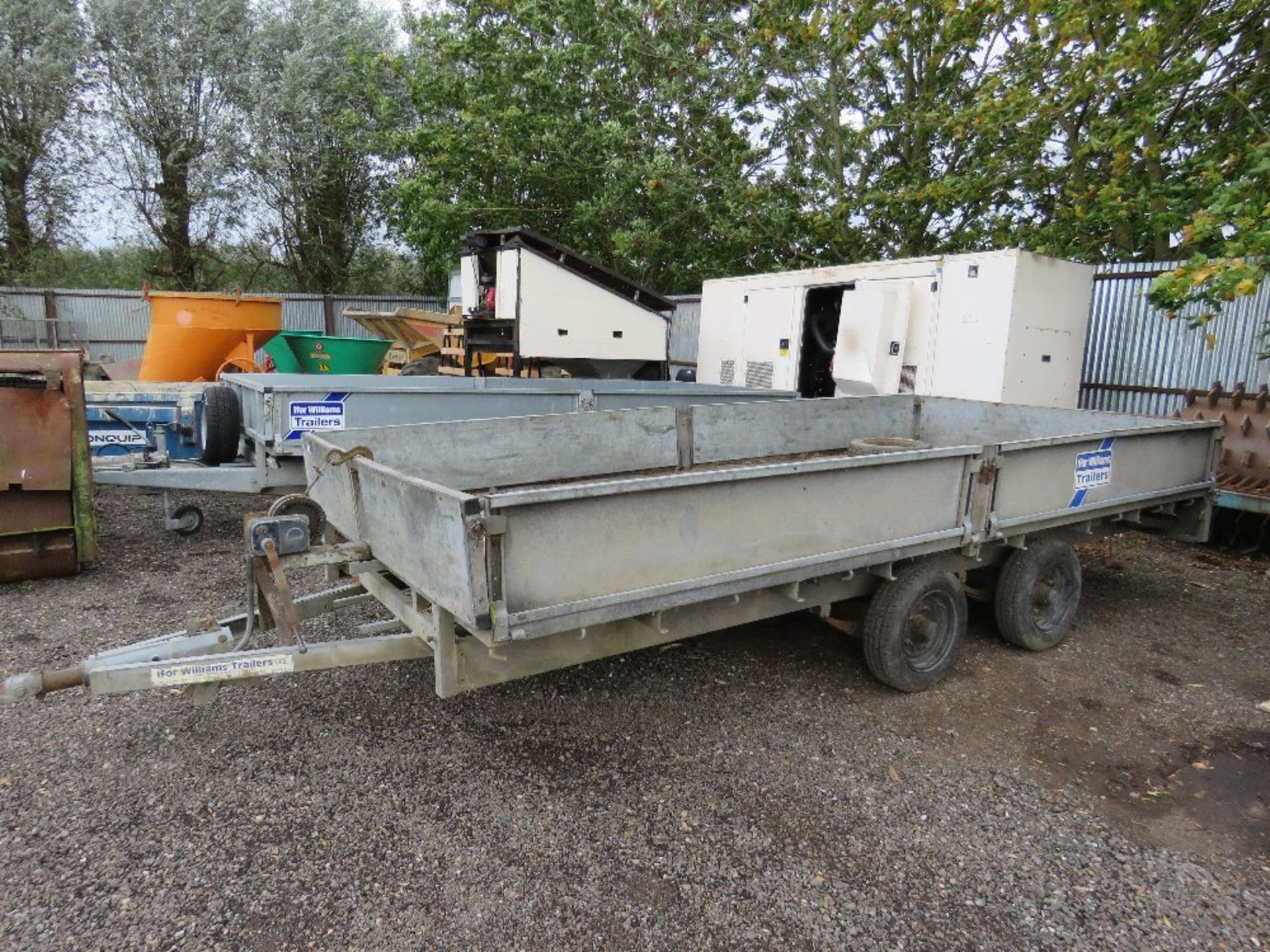 IFOR WILLIAMS TWIN AXLED 14FT PLANT TRAILER WITH DROP SIDES and a set of loading ramps. - Image 2 of 6