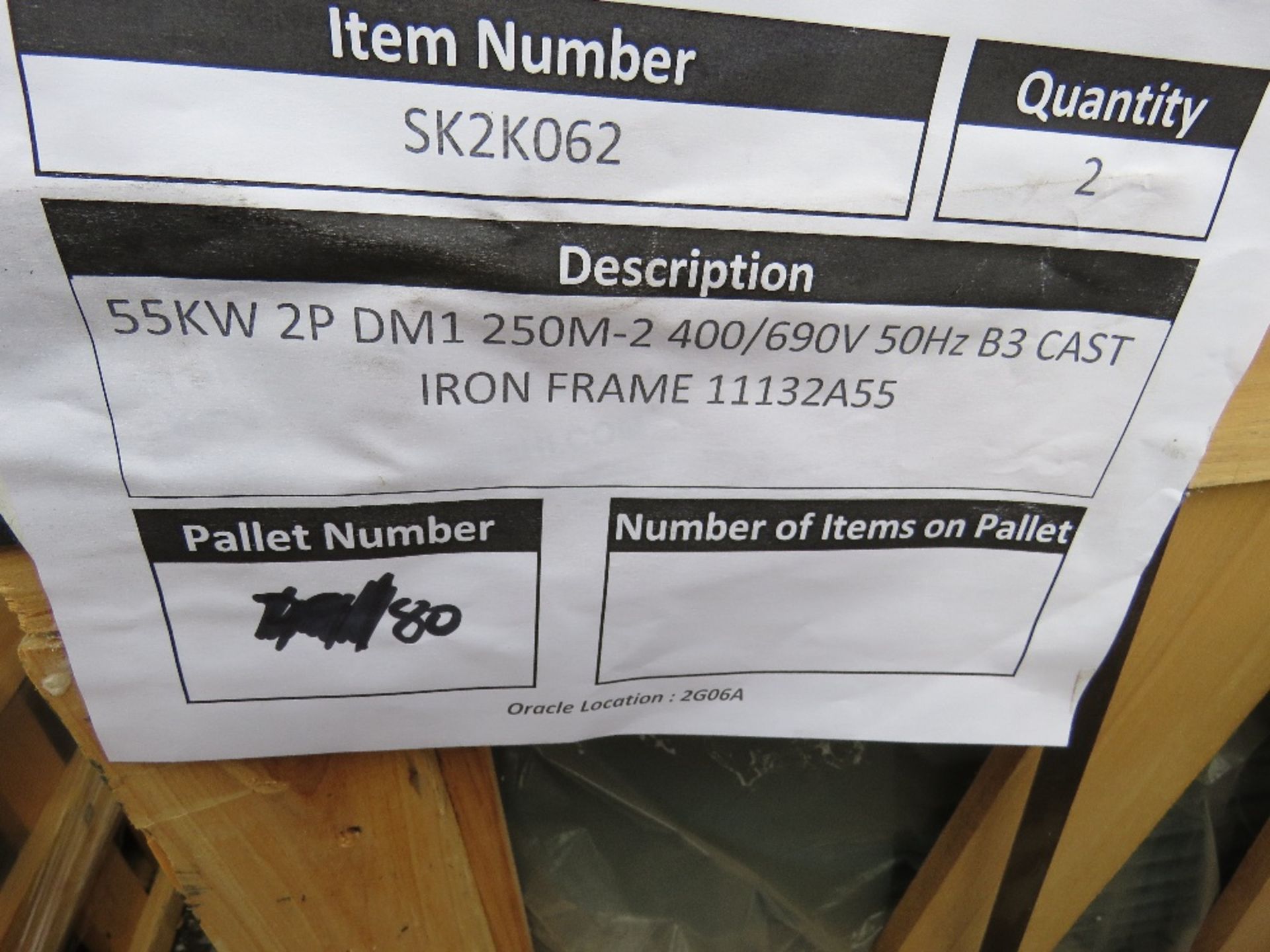 PALLET CONTAINING 1 X 55KW ELECTRIC MOTOR 400/690 VOLT POWERED. SOURCED FROM A LARGE MANUFACTURING C - Image 2 of 3