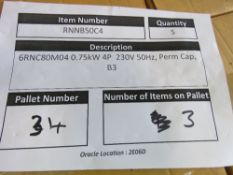 2 X PALLETS CONTAINING 38 X ELECTRIC MOTORS . 5@0.75KW, 22@0.37KW, 11@0.75KW. . SOURCED FROM A LARGE