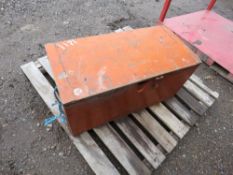 ORANGE BOX OF WOOD WORKING TOOLS.