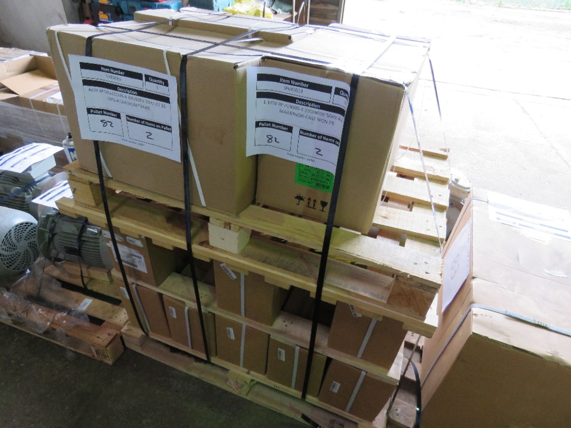 2 PALLETS CONTAINING 21 X ELECTRIC MOTORS. 18@1.1KW PLUS 3@4KW. SOURCED FROM A LARGE MANUFACTURING
