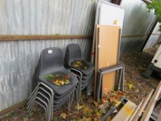 5 X ASSORTED TABLE PLUS 10 X PLASTIC CHAIRS.