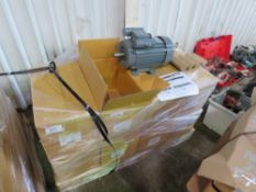 PALLET CONTAINING 10 X 3KW ELECTRIC MOTORS. 230 VOLT POWERED. BOXED/PACKAGED. BELIEVED TO BE NEW/U