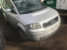 AUDI A2 1.6FSI CAR REG:LB52 EDR. 98,142 REC MILES. MANUAL. WHEN TESTED WAS SEEN TO RUN AND DRIVE (EN