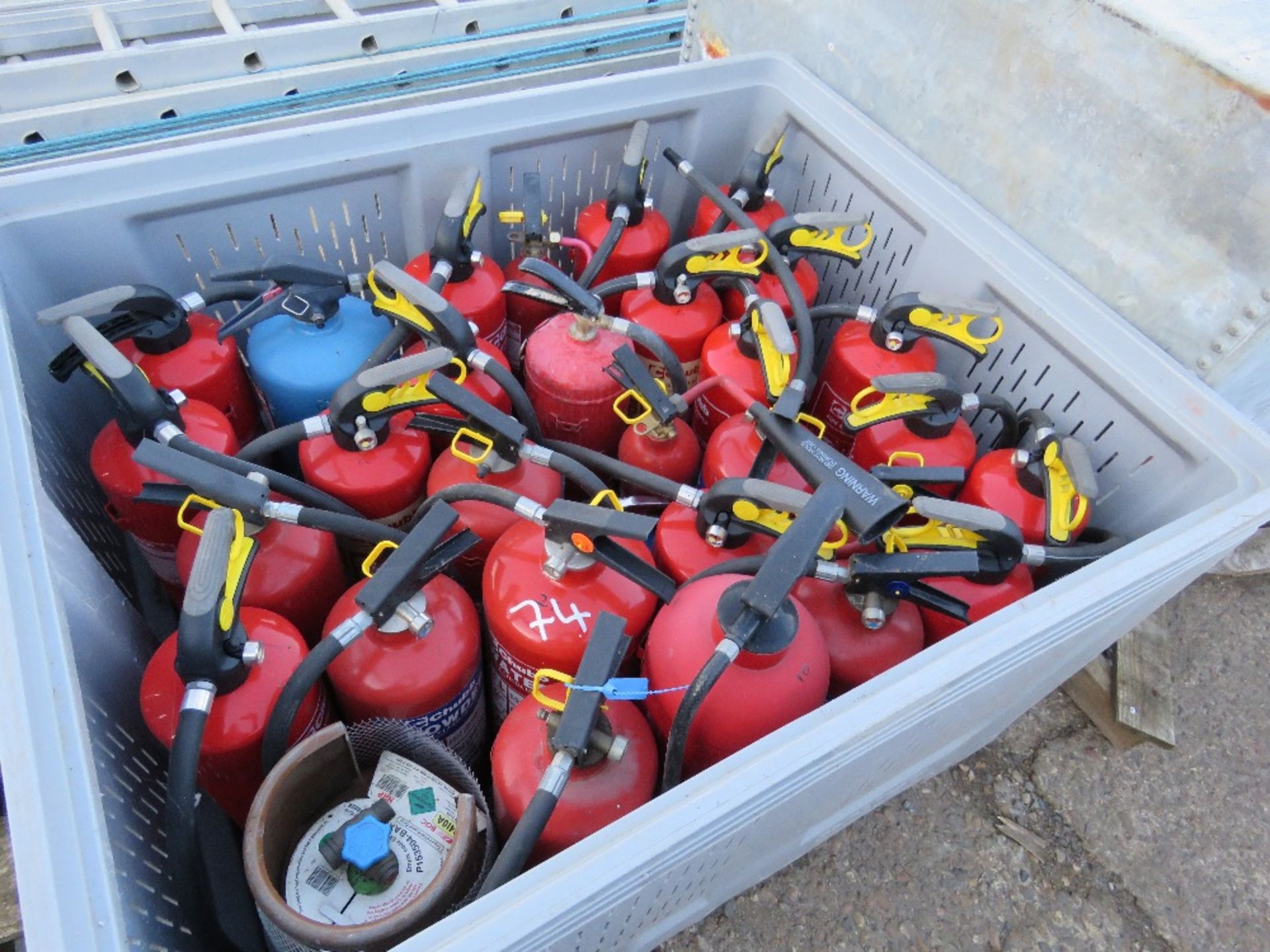 STILLAGE OF FIRE FIGHTING EQUIPMENT. SOURCED FROM LOCAL DEPOT CLEARANCE DUE TO A CHANGE IN POLICY.