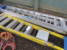 PALLET CONTAINING 3 X LADDERS. 1 X 2 STAGE ALUMINIUM LADDER PLUS 1 X ALUMINIUM 10 STEP LADDER, PLUS