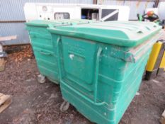 2 X 1100 SIZE WHEELED BINS WITH LIDS.