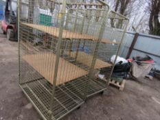 2 X GOLD COLOURED WHEELED MESH TROLLEYS.