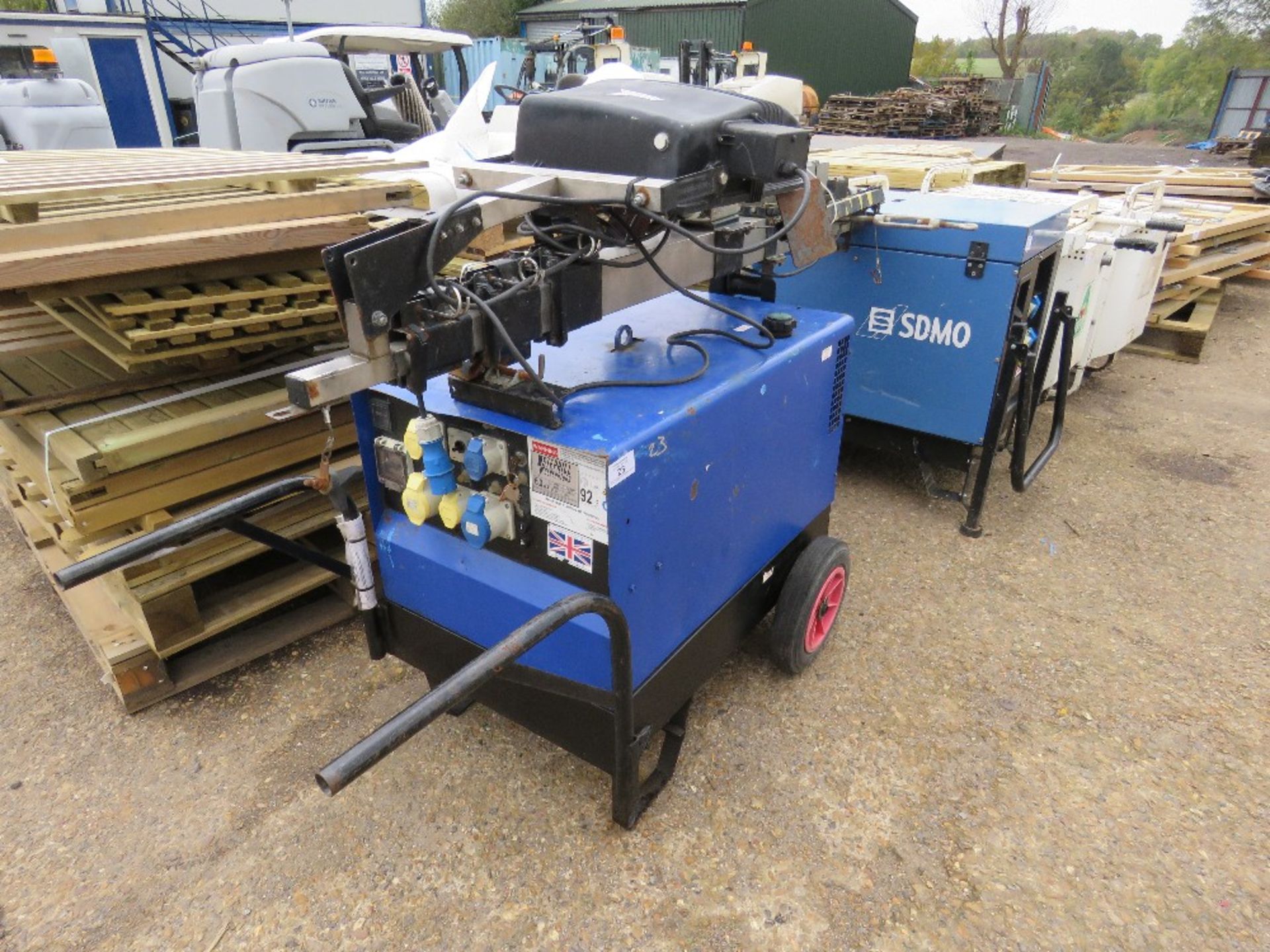 STEPHILL 6KVA BARROW GENERATOR WITH LIGHTING TOWER MAST ATTACHED.