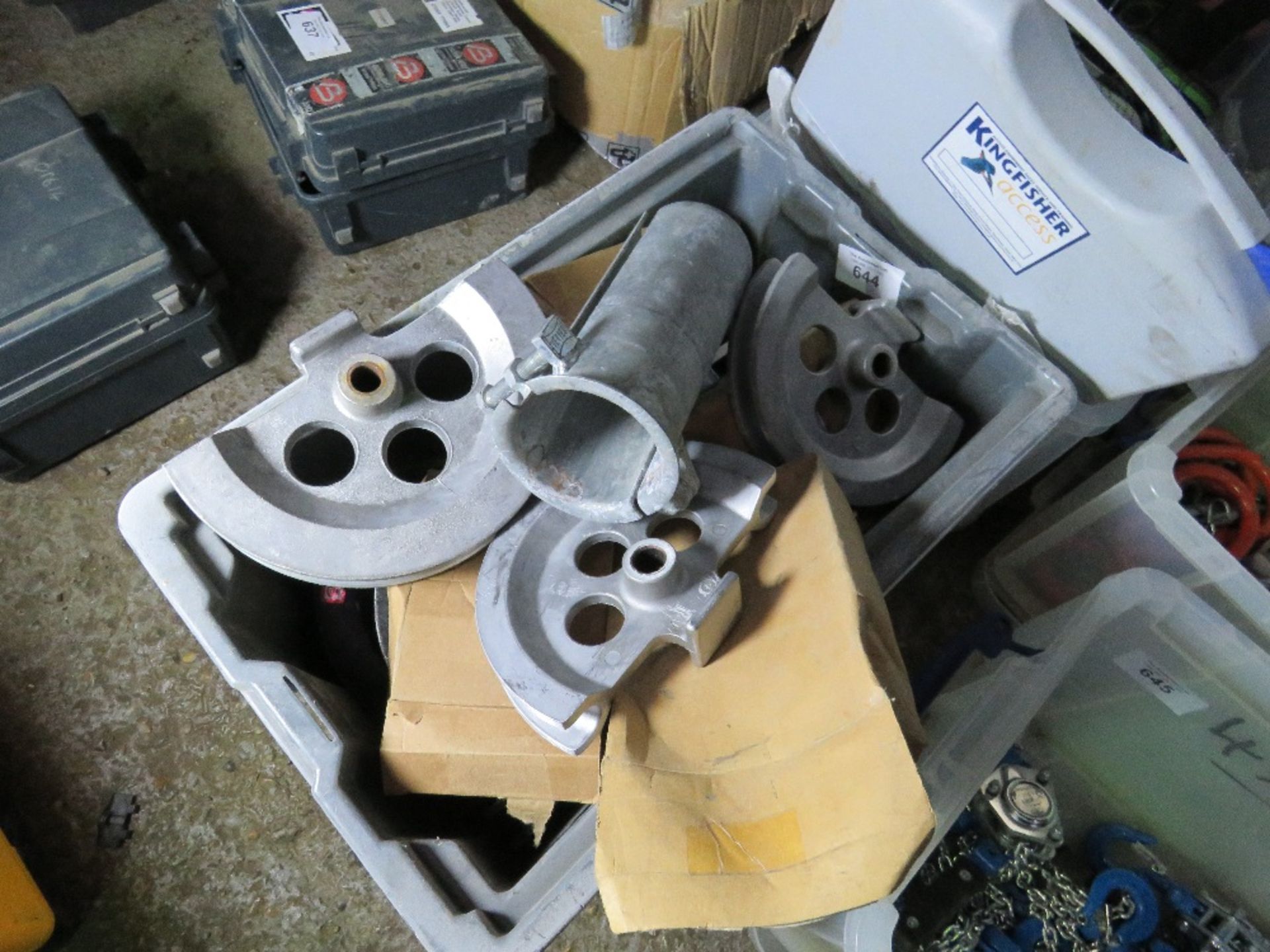 BOX OF PIPE BENDING DIES. SOURCED FROM DEPOT CLEARANCE DUE TO A CHANGE IN COMPANY POLICY.